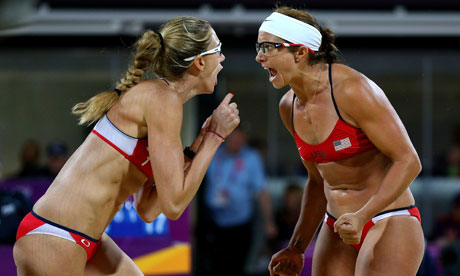 Kerri Walsh Jennings, left, and Misty-May Treanor of the USA celebrate their gold medal