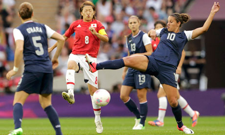 Japan's Aya Miyama challenges USA goalscorer Carli Lloyd