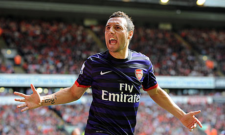 Santi Cazorla after scoring against Liverpool