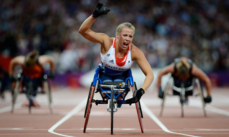 Hannah Cockroft celebrating Gold in the T34 200m final