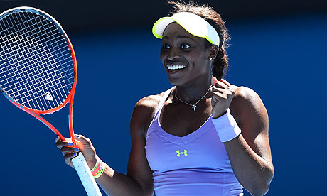 Sloane Stephens smiles after beating Serena Williams