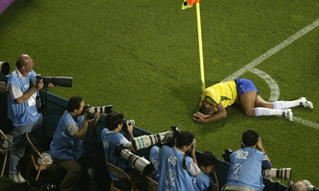 Rivaldo of Brazil lies injured