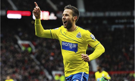 Yohan Cabaye scored Newcastle United opening goal at Manchester United in the Premier League