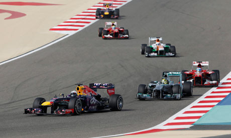 Sebastian Vettel leads on his way to victory