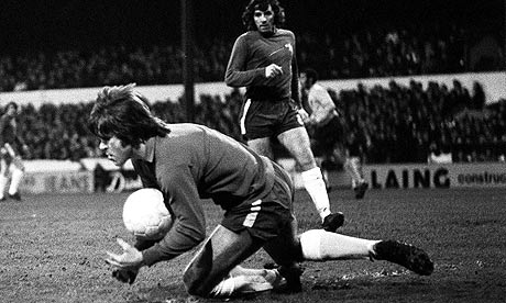 Chelsea defender David Webb goes in goal against Ipswich in 1971