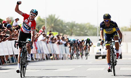 Chris Froome, left, scores an early win over Alberto Contador at this year's Tour of Oman.