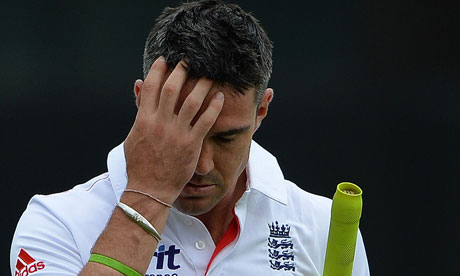 Kevin Pietersen leaves the field after being out to a loose shot, first Test v Australia