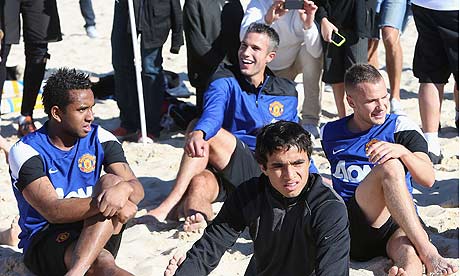 Manchester United's Anderson, Robin van Persie, Rafael da Silva and Tom Cleverley on Bondi 