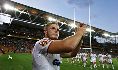 George Burgess celebrates England's win against Samoa last weekend