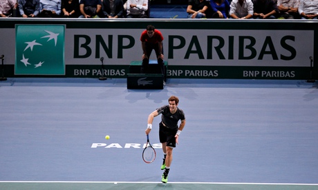 Andy Murray in action during his victory over Grigor Dimitrov at the Paris Masters