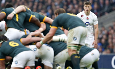Owen Farrell watches on as South Africa's pack put England under pressure at Twickenham on Saturday