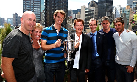 Jez Green, far left, and Daniel Vallverdu, far right, with Andy Murray