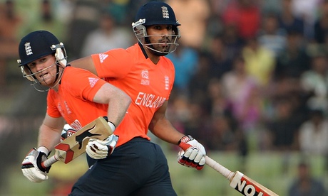England batsmen Eoin Morgan and Ravi Bopara 