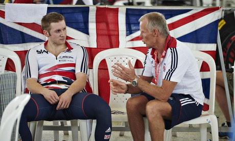 Jason Kenny, left, and Great Britain's cycling head coach Shane Sutton