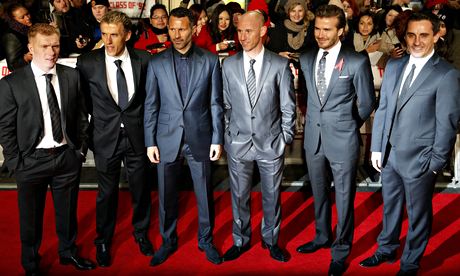 Scholes, Neville, Giggs, Butt, Beckham and Neville 