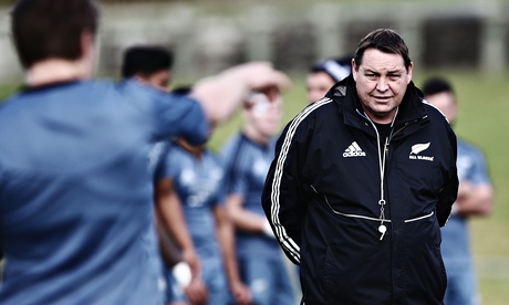 New Zealand coach Steven Hansen watches his players during a training session in Auckland