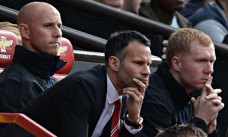 Ryan Giggs and coaches Butt and Scholes