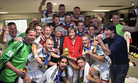 Chancellor Angela Merkel with the Germany team 