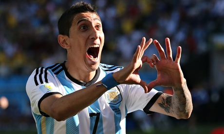 Ángel di María celebrates scoring for Argentina in the World Cup.