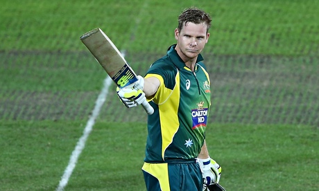 Australia's Steve Smith acknowledges the applause for his one-day century against England in Hobart.