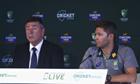 Michael Clarke, right, alongside Cricket Australia's chairman of selectors Rod Marsh