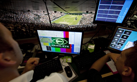 The Hawk-Eye observation office high up in Centre Court at Wimbledon