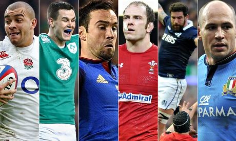 Jonathan Joseph, Jonny Sexton, Morgan Parra, Alun Wyn Jones, Jim Hamilton and Sergio Parisse