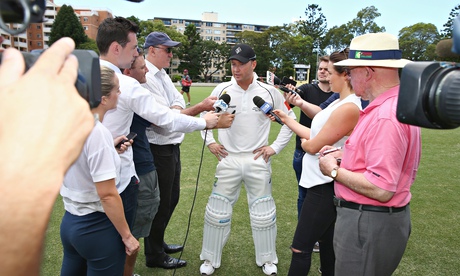 Michael Clarke, centre, speaks to the media in Sydney last weekend