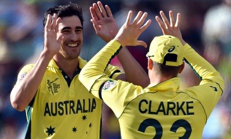 Australia's paceman Mitchell Starc, left