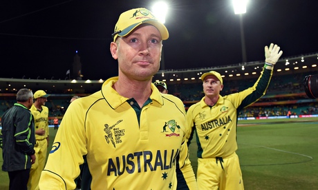 Michael Clarke leads the Australia team off the field 