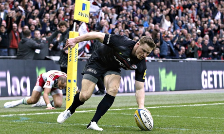 Chris Ashton of Saracens touches down for one of his two tries against Harlequins at Wembley.