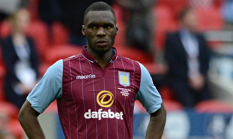 The Aston Villa striker Christian Benteke shows his frustration during his side's FA Cup final defea