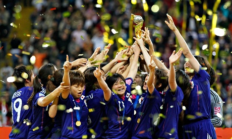 Japan's players celebrate winning the World Cup in Frankfurt four years ago