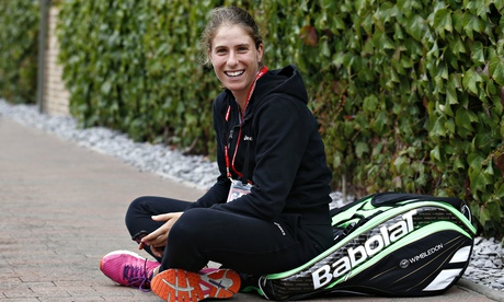 Johanna Konta sits outside Wimbledon's practice courts on the eve of the championships.