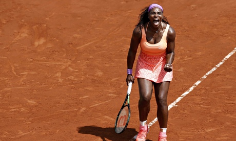 Serena Williams celebrates after beating Sara Errani at the French Open