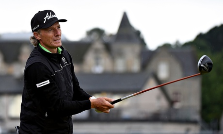 Bernhard Langer tees off at the second hold during the final round of The Open
