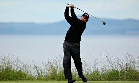 Phil Mickelson drives from the tee at the 9th during the Pro-Am before the Scottish Open at Gullane.