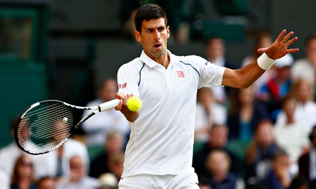 Novak Djokovic hits a forehand during his straight-sets win over Marin Cilic in the quarter-finals.