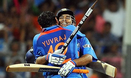 Yuvraj Singh and MS Dhoni celebrate India's victory in the World Cup final against Sri Lanka