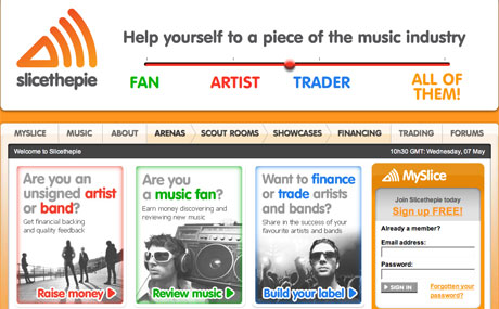 Screengrab of Slicethepie music site