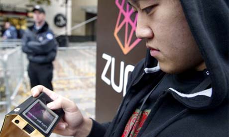 Man using a Zune media player