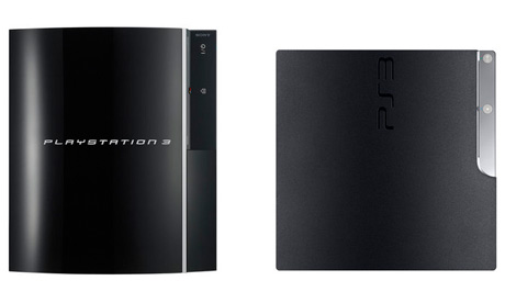 Sony's original PS3 design (left) and the new PS3 Slim (right)