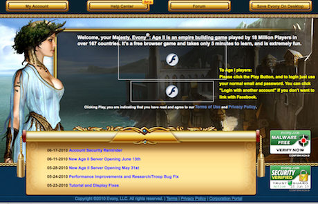 Evony screenshot 18 June 2010