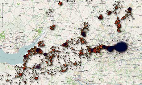 mappa realizzata a partire dai dati conservati su iPhone