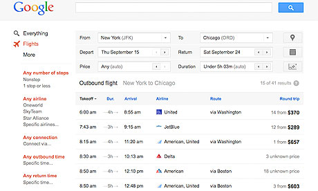 Google debuts flight search in US | Technology | The Guardian