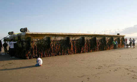 The floating dock from Japan that has washed up on a beach in Oregon, US.