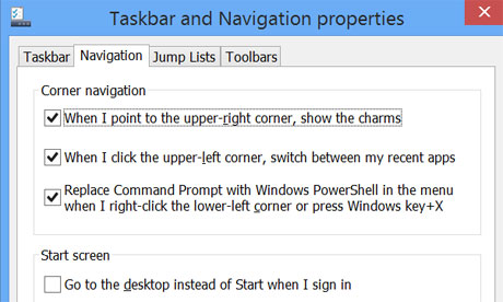 Microsoft 8.1 taskbar options