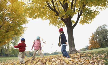 Children playing outdoors in autumn