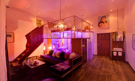 Cube bedroom at the Backstage Hotel, Zermatt