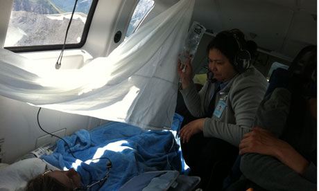 Zac on helicopter to Ulan Bator